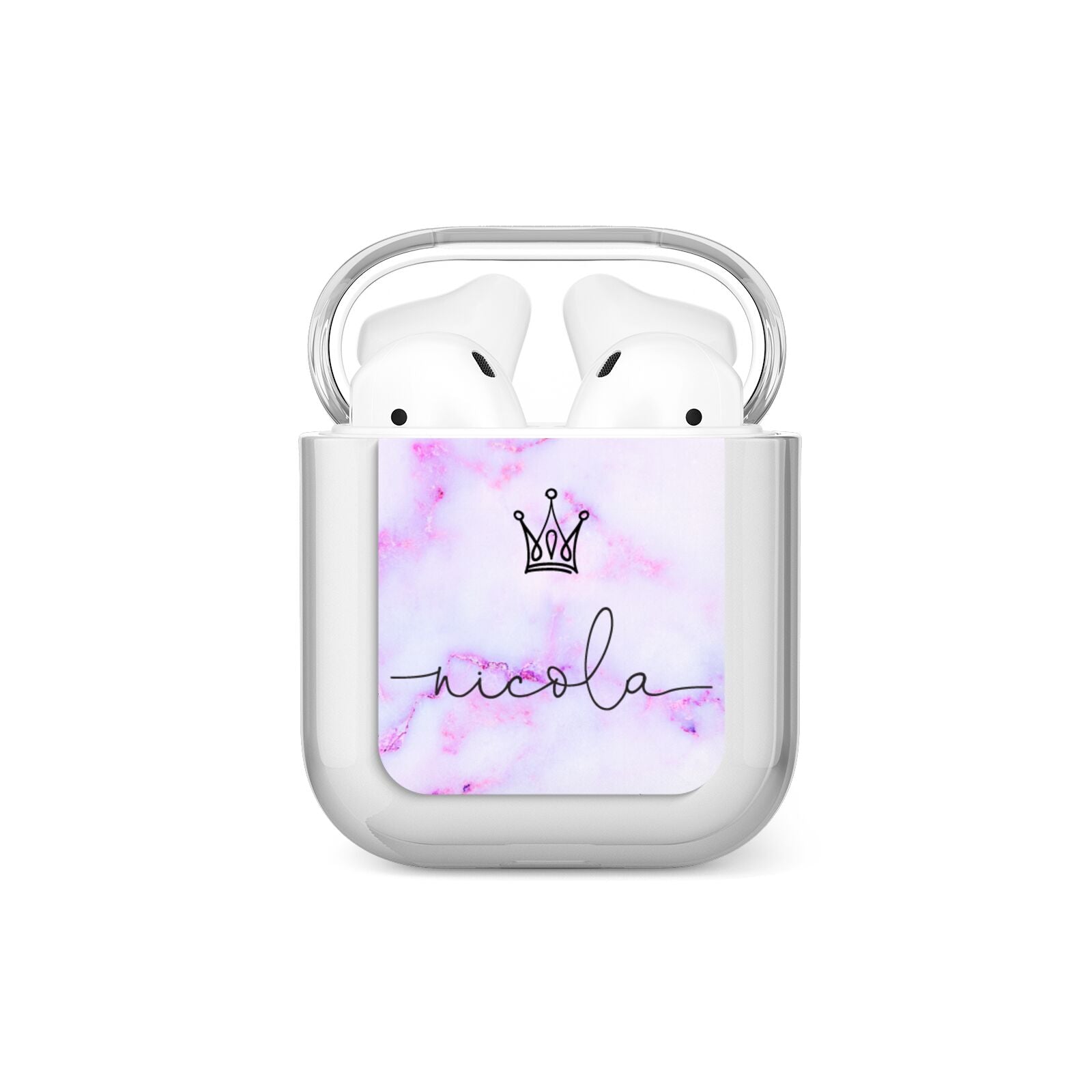 Pale Purple Glitter Marble with Crowned Name AirPods Case
