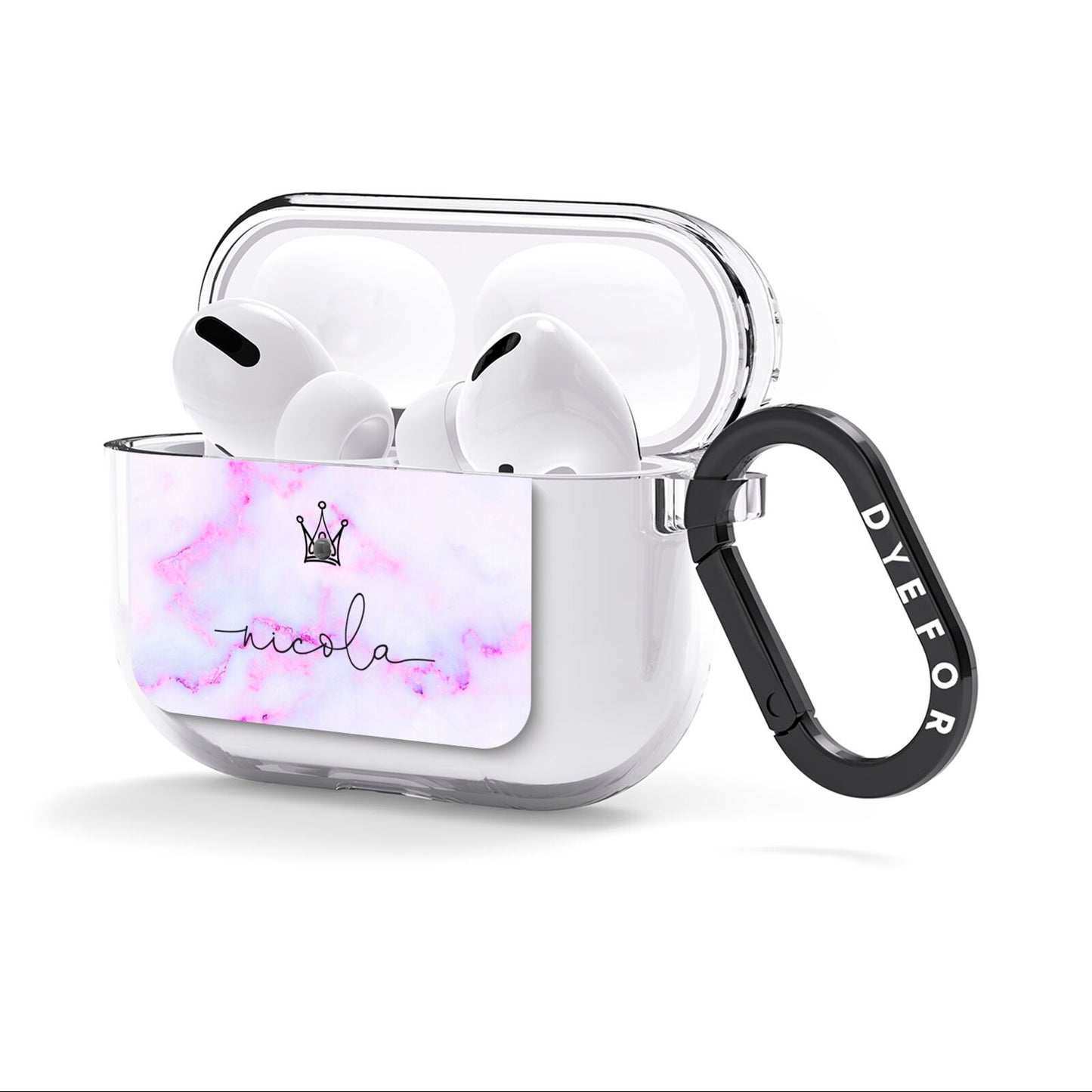 Pale Purple Glitter Marble with Crowned Name AirPods Clear Case 3rd Gen Side Image