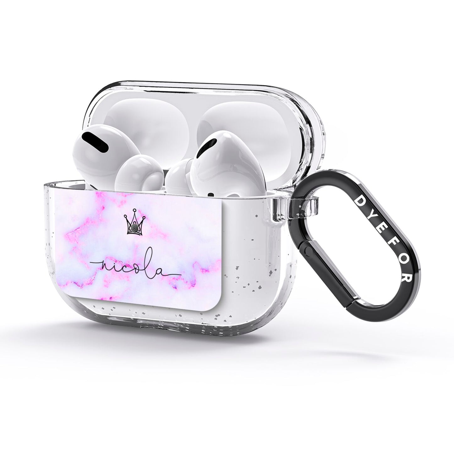 Pale Purple Glitter Marble with Crowned Name AirPods Glitter Case 3rd Gen Side Image