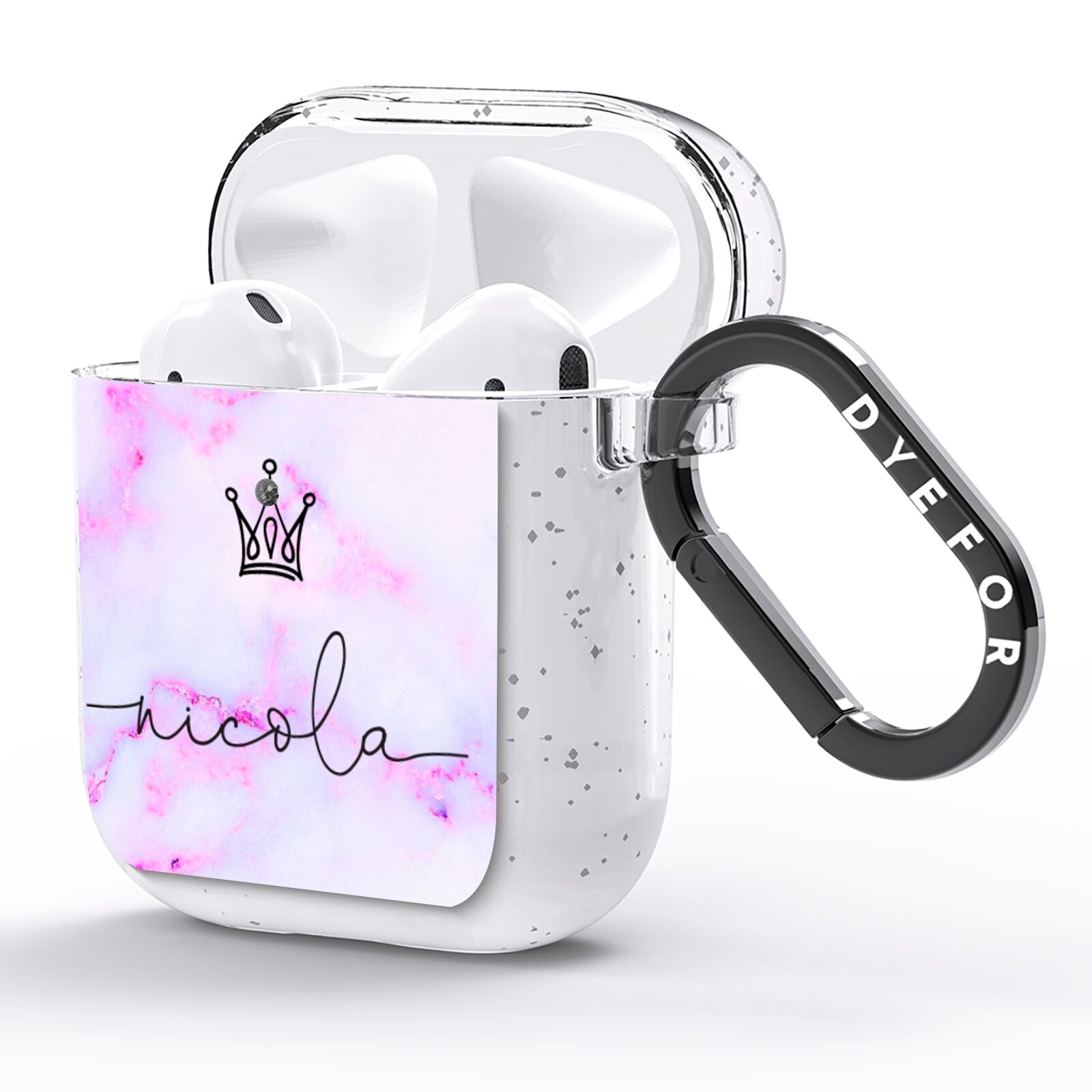 Pale Purple Glitter Marble with Crowned Name AirPods Glitter Case Side Image