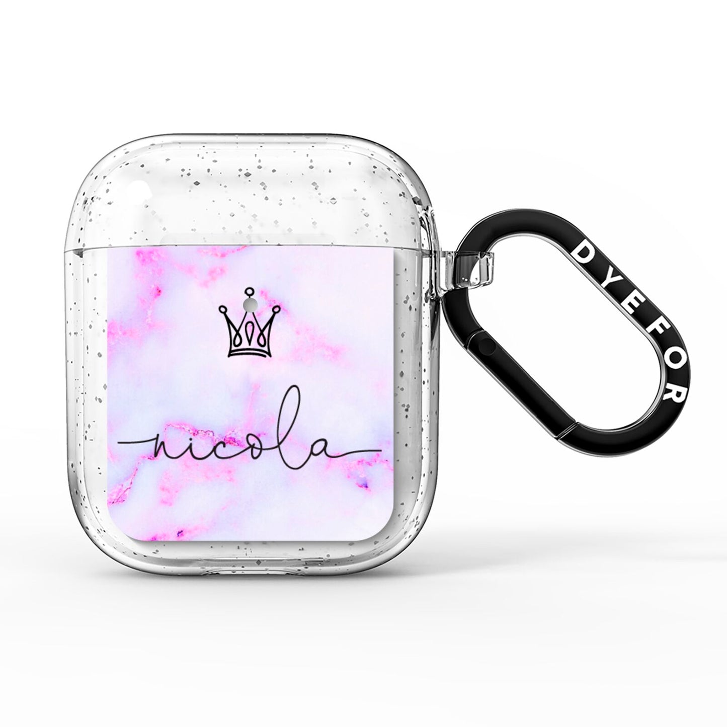 Pale Purple Glitter Marble with Crowned Name AirPods Glitter Case