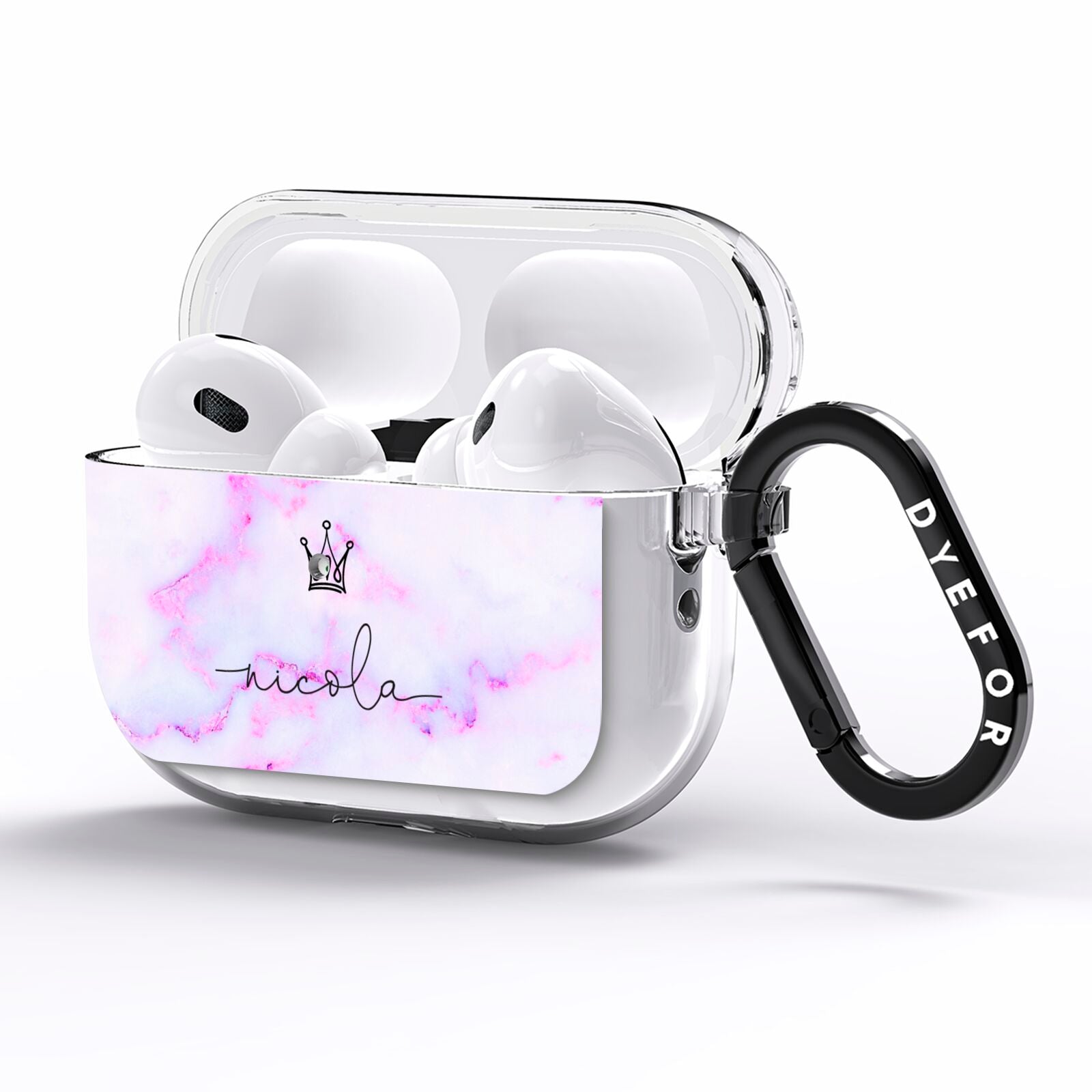 Pale Purple Glitter Marble with Crowned Name AirPods Pro Clear Case Side Image