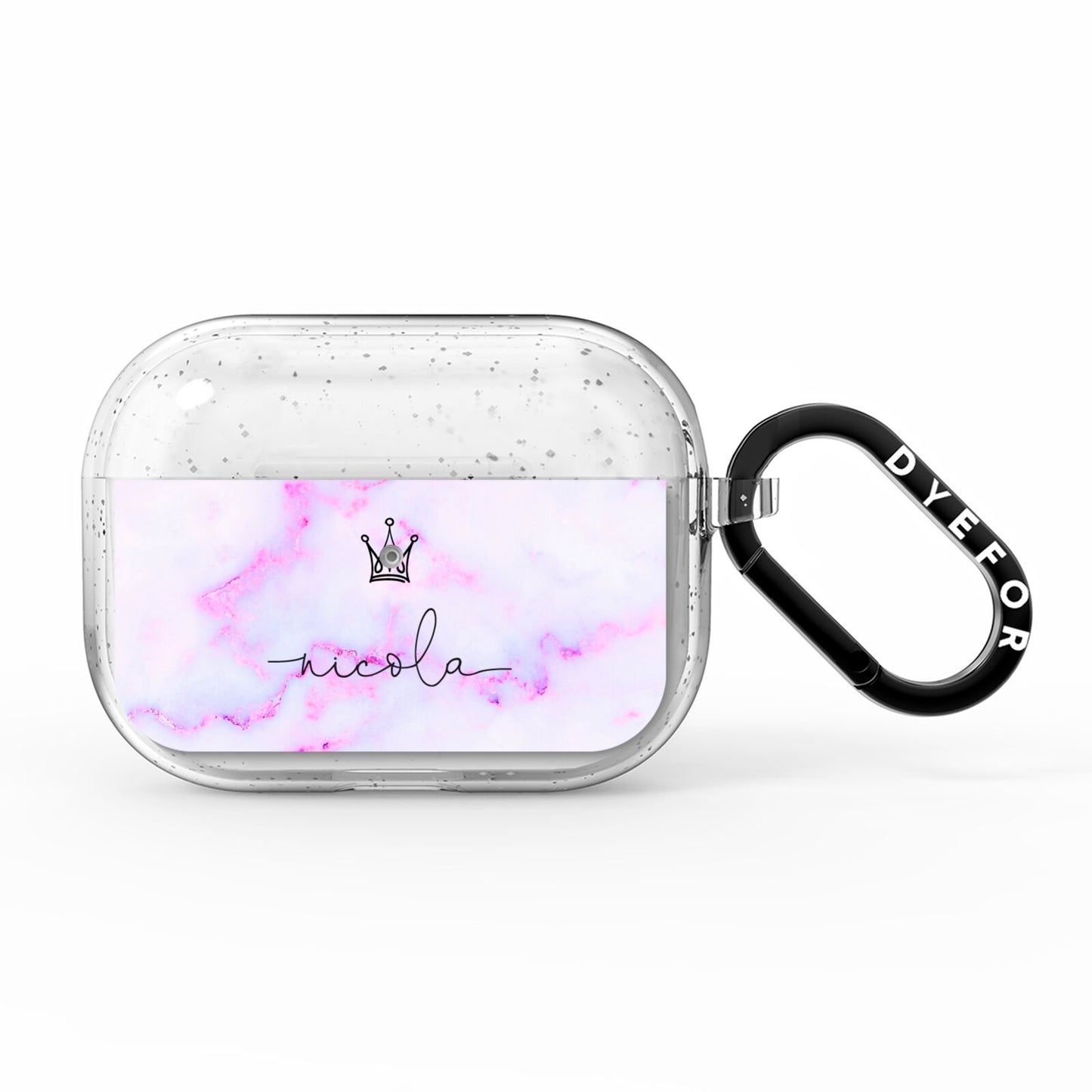 Pale Purple Glitter Marble with Crowned Name AirPods Pro Glitter Case