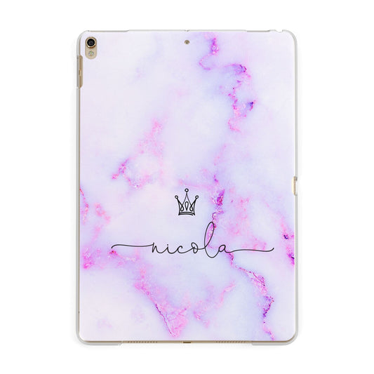 Pale Purple Glitter Marble with Crowned Name Apple iPad Gold Case