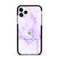 Pale Purple Glitter Marble with Crowned Name Apple iPhone 11 Pro in Silver with Black Impact Case