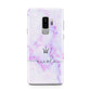 Pale Purple Glitter Marble with Crowned Name Samsung Galaxy S9 Plus Case on Silver phone