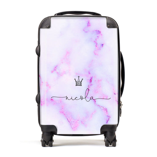 Pale Purple Glitter Marble with Crowned Name Suitcase