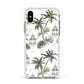Palm Tree Pattern Apple iPhone Xs Impact Case White Edge on Silver Phone