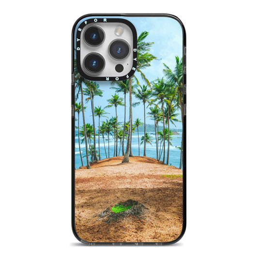 Palm Trees iPhone 14 Pro Max Black Impact Case on Silver phone