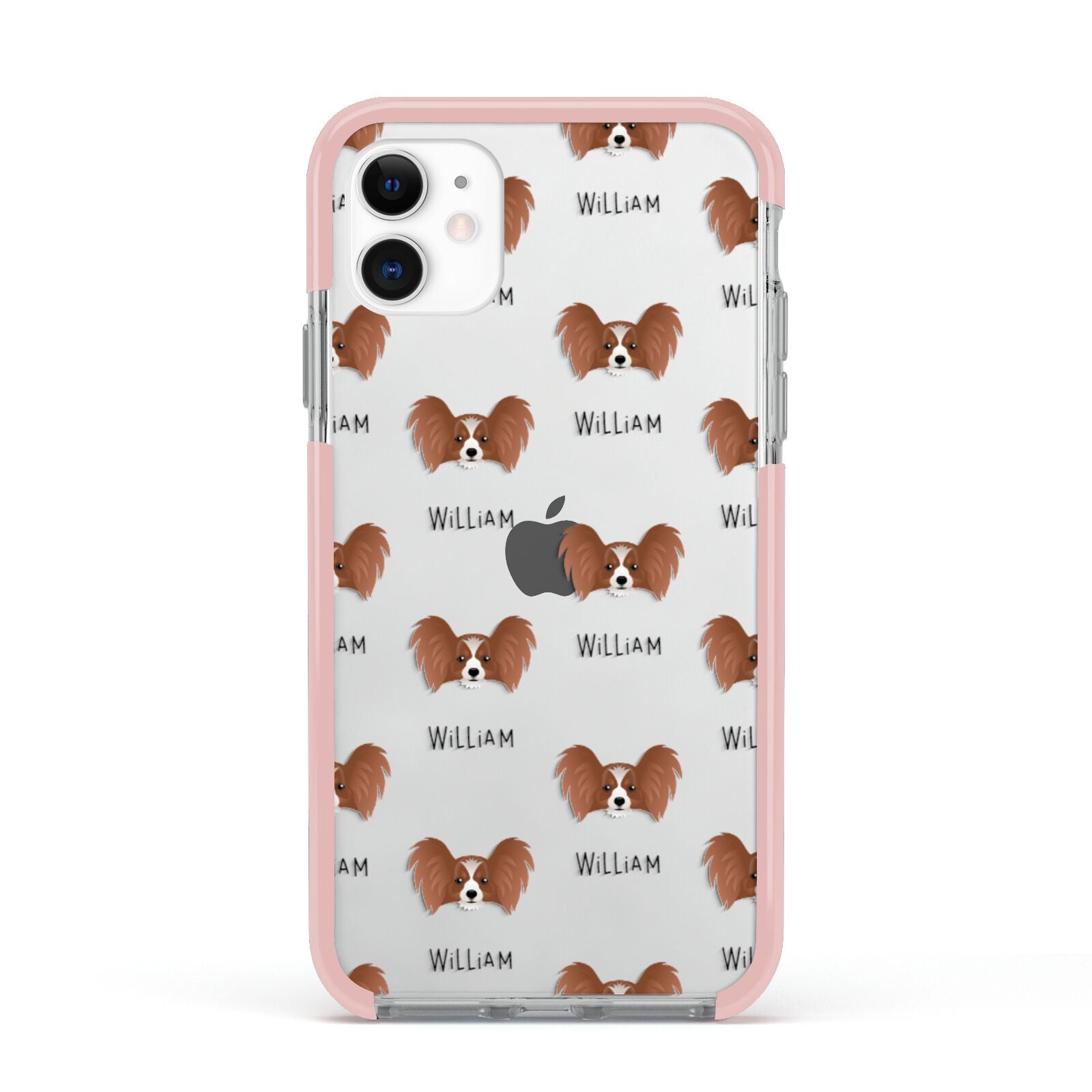 Papillon Icon with Name Apple iPhone 11 in White with Pink Impact Case