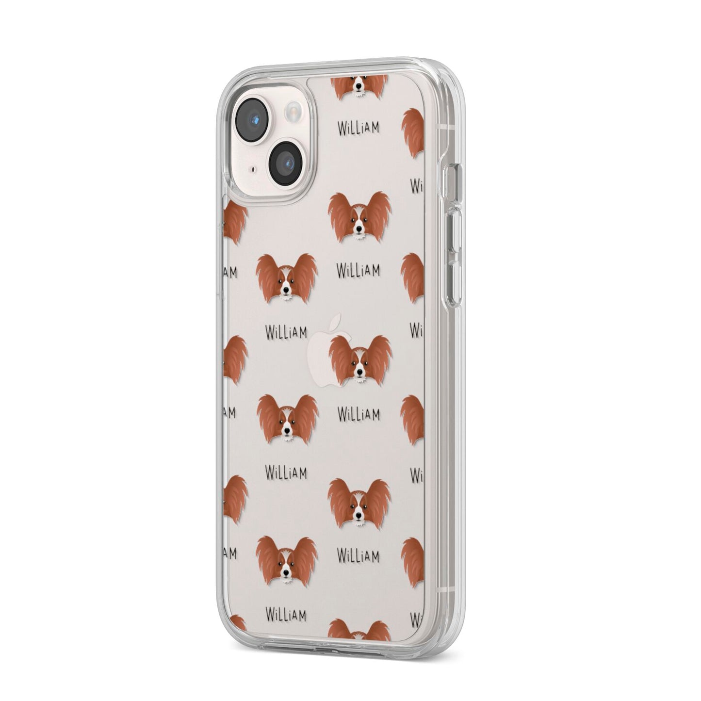 Papillon Icon with Name iPhone 14 Plus Clear Tough Case Starlight Angled Image