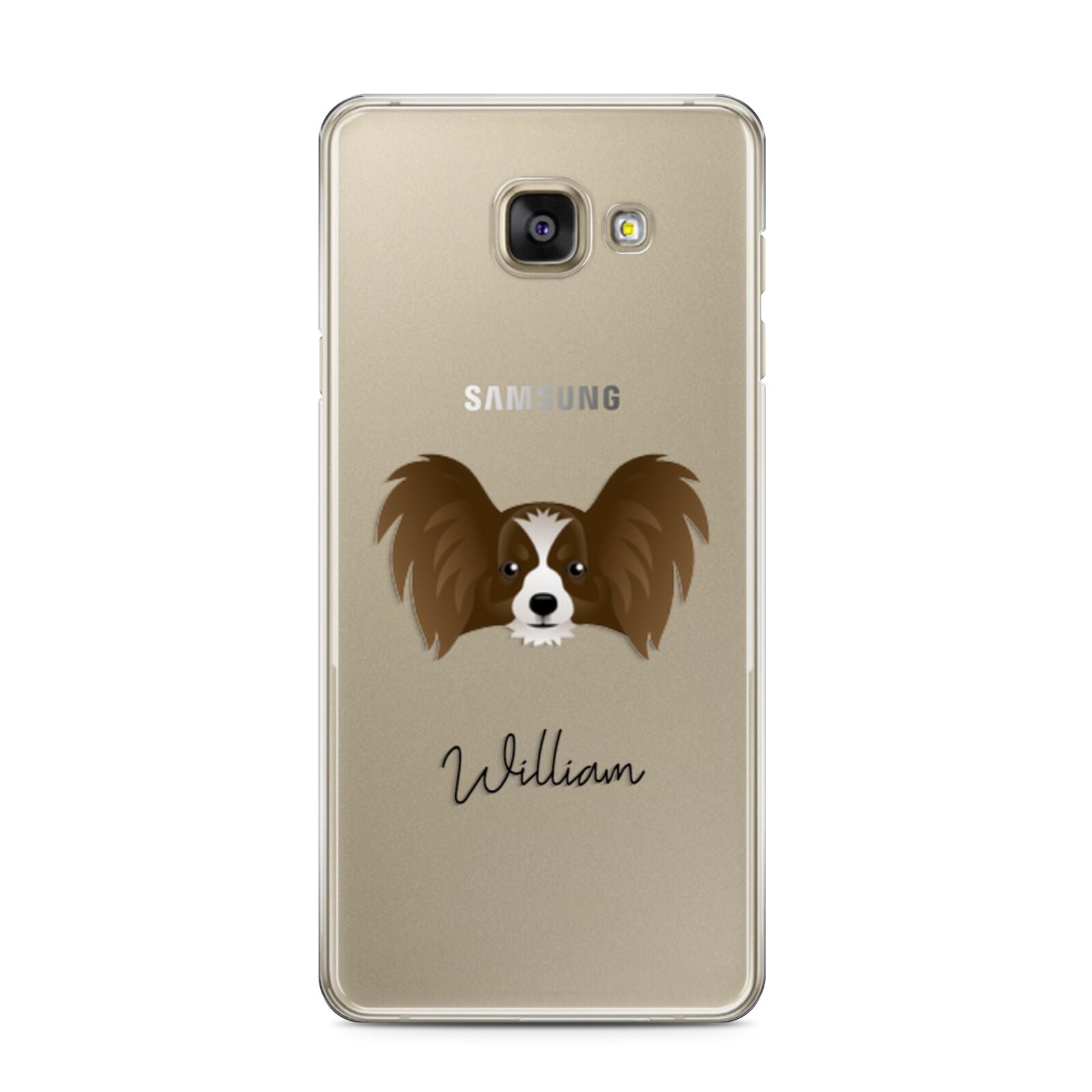 Papillon Personalised Samsung Galaxy A3 2016 Case on gold phone