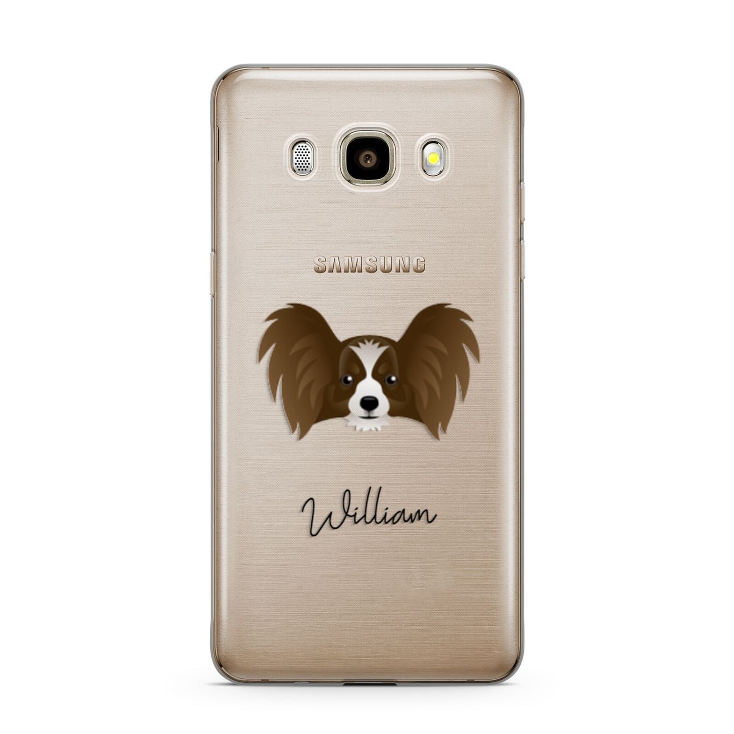 Papillon Personalised Samsung Galaxy J7 2016 Case on gold phone
