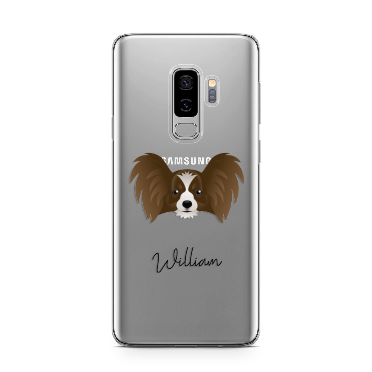Papillon Personalised Samsung Galaxy S9 Plus Case on Silver phone