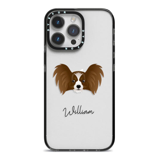 Papillon Personalised iPhone 14 Pro Max Black Impact Case on Silver phone
