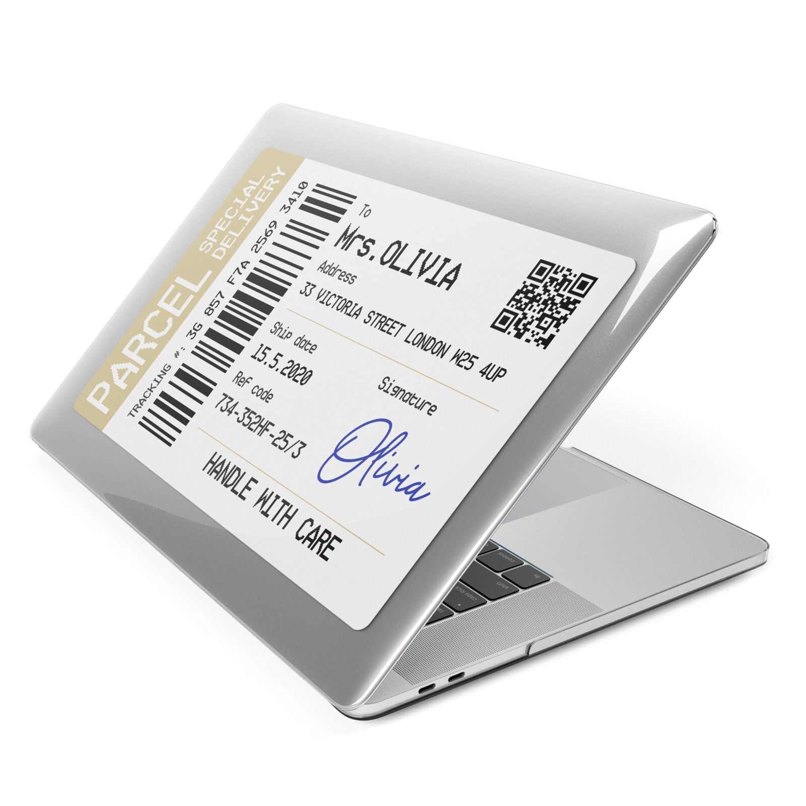 Parcel Label with Name Apple MacBook Case Side View