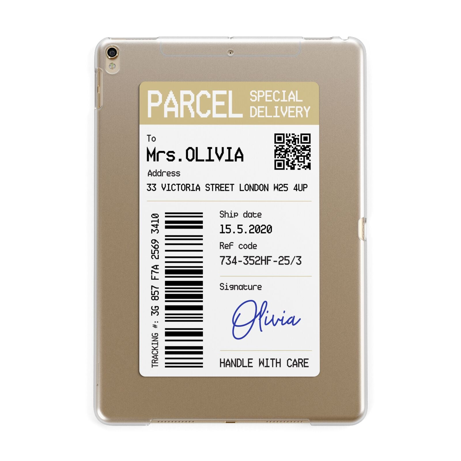Parcel Label with Name Apple iPad Gold Case