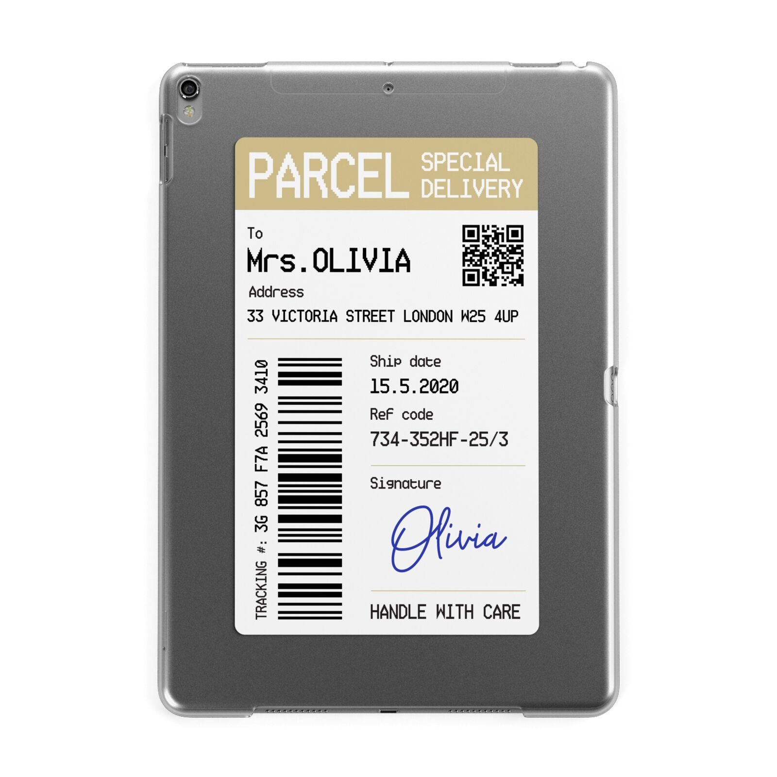 Parcel Label with Name Apple iPad Grey Case