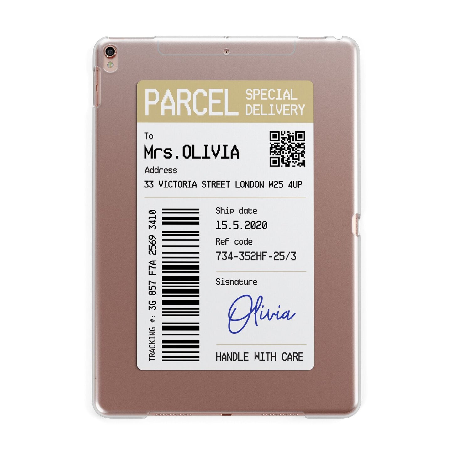 Parcel Label with Name Apple iPad Rose Gold Case
