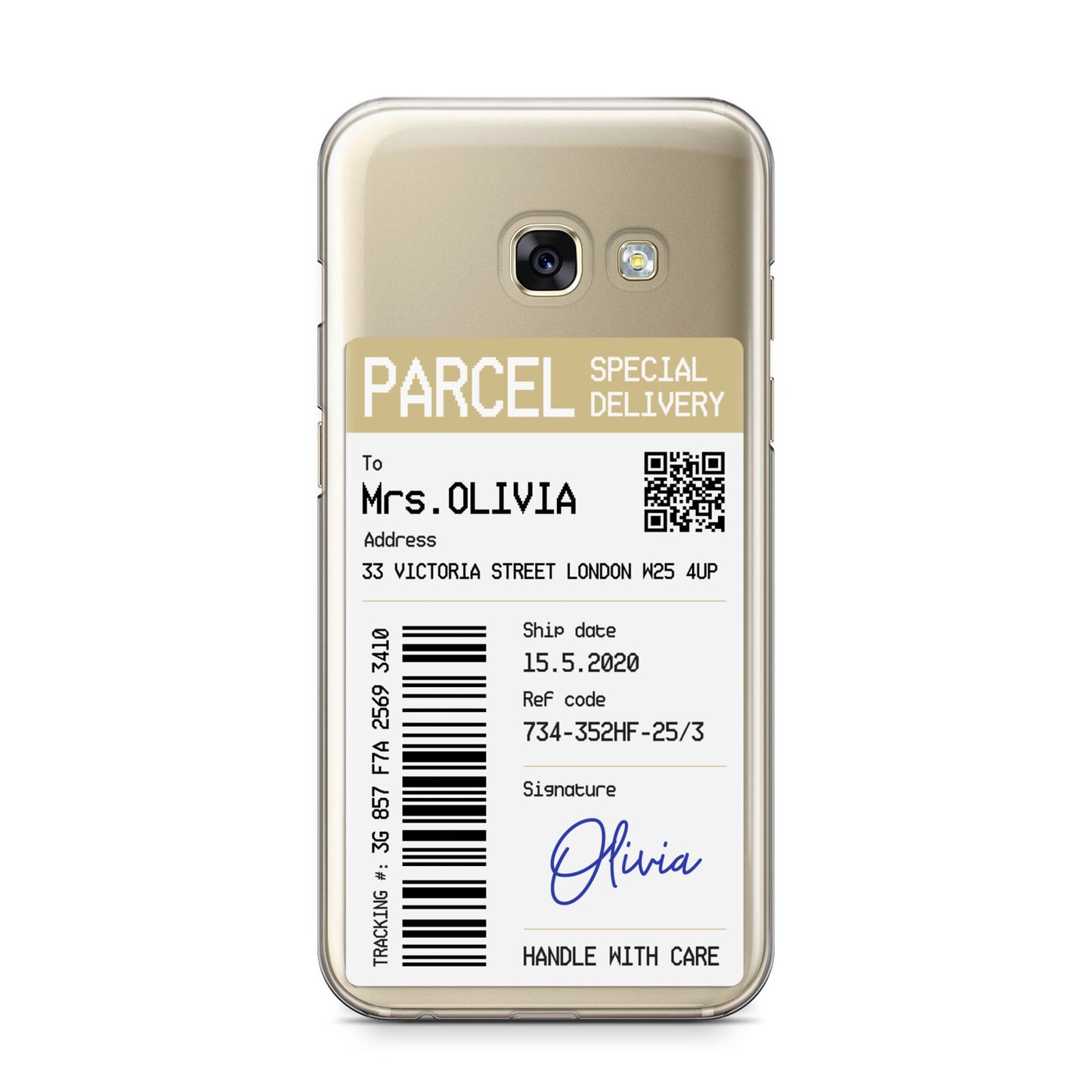 Parcel Label with Name Samsung Galaxy A3 2017 Case on gold phone