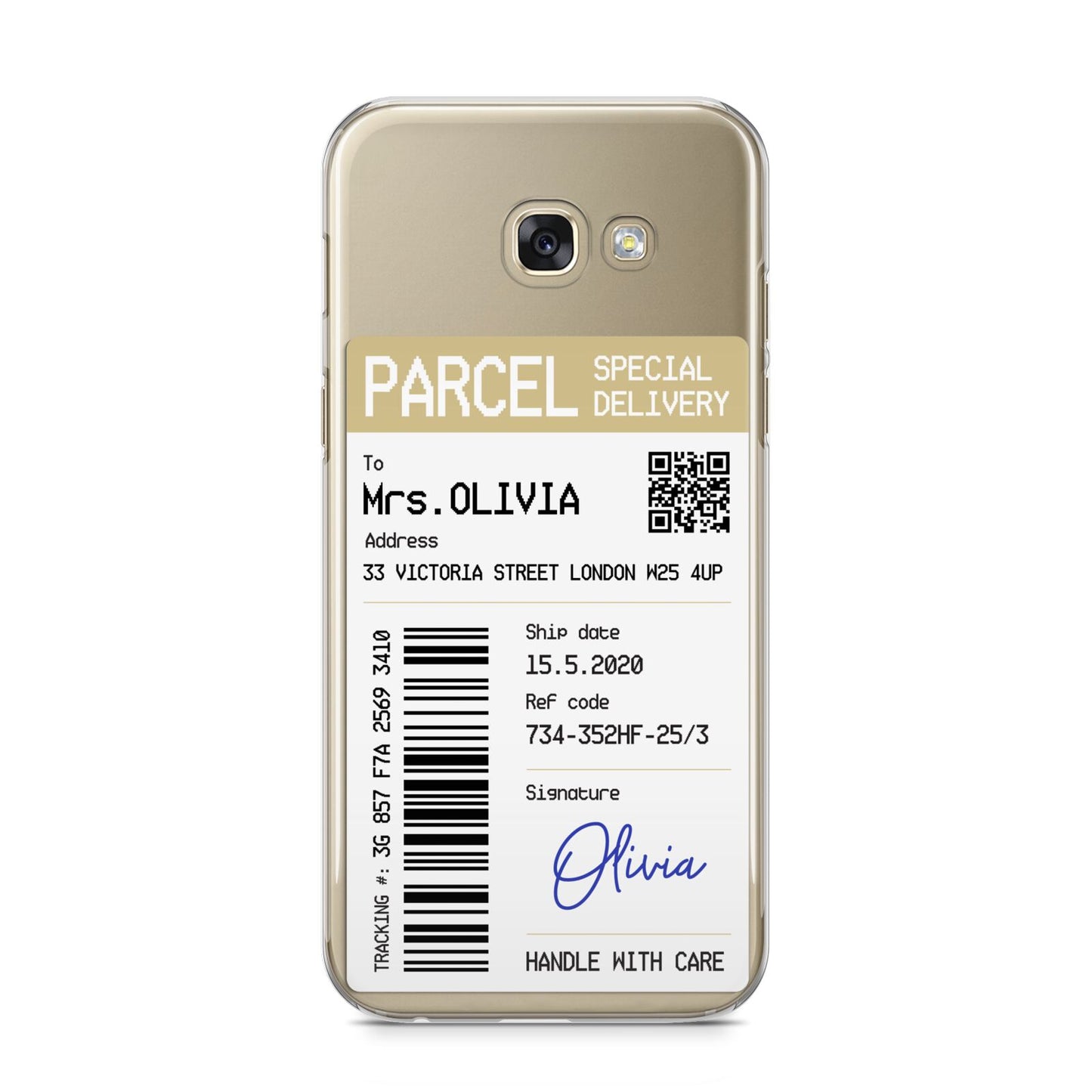 Parcel Label with Name Samsung Galaxy A5 2017 Case on gold phone