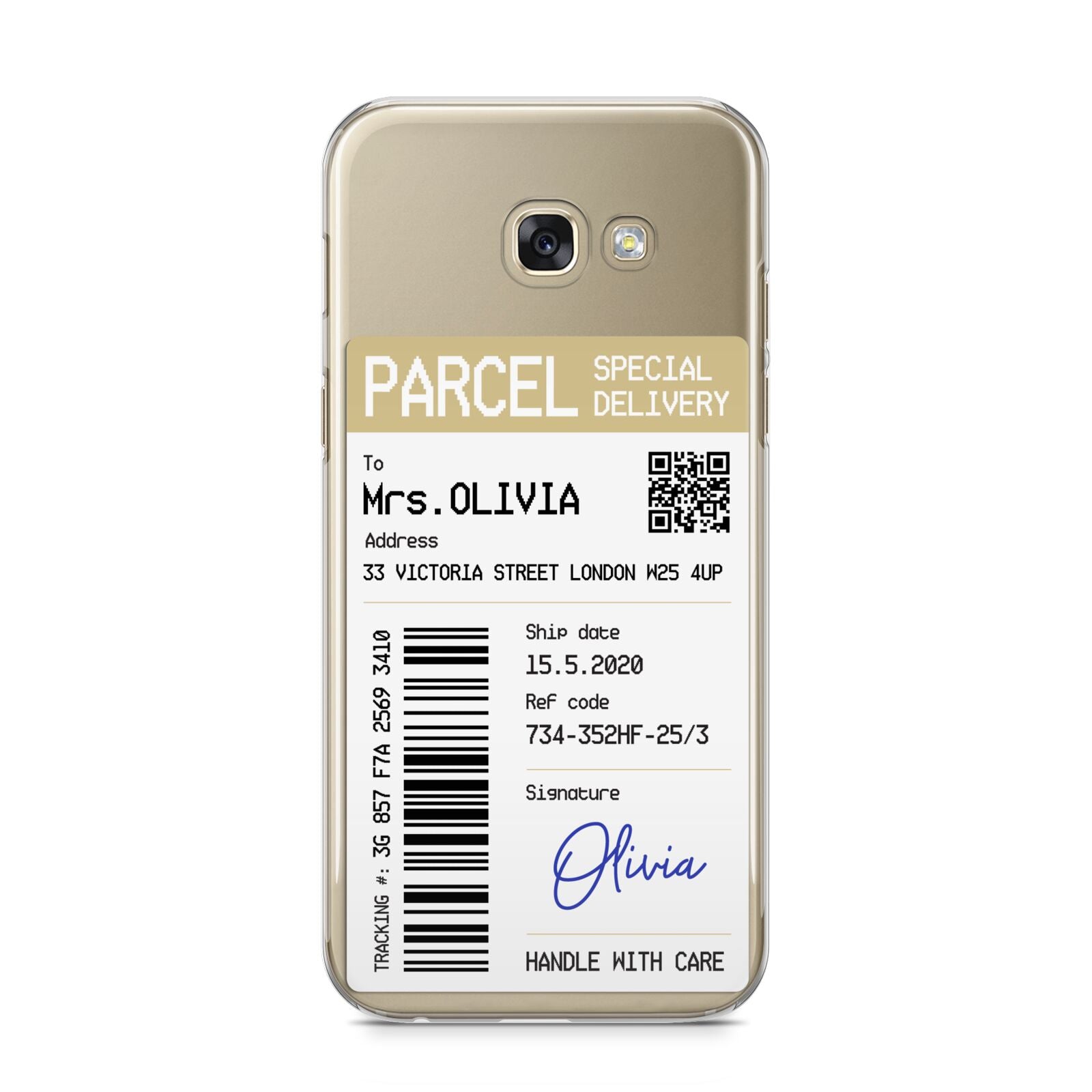 Parcel Label with Name Samsung Galaxy A5 2017 Case on gold phone