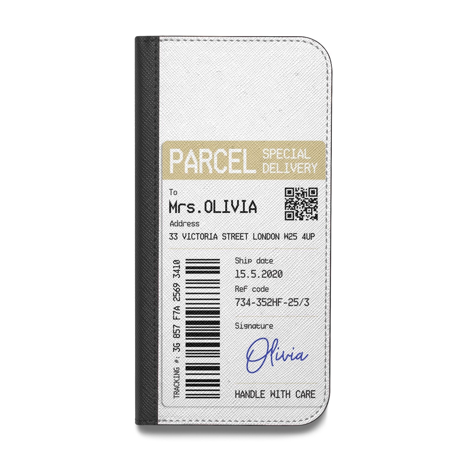 Parcel Label with Name Vegan Leather Flip iPhone Case