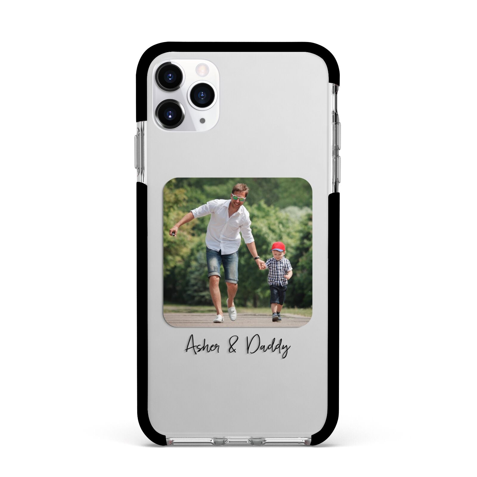 Parent and Child Photo with Text Apple iPhone 11 Pro Max in Silver with Black Impact Case