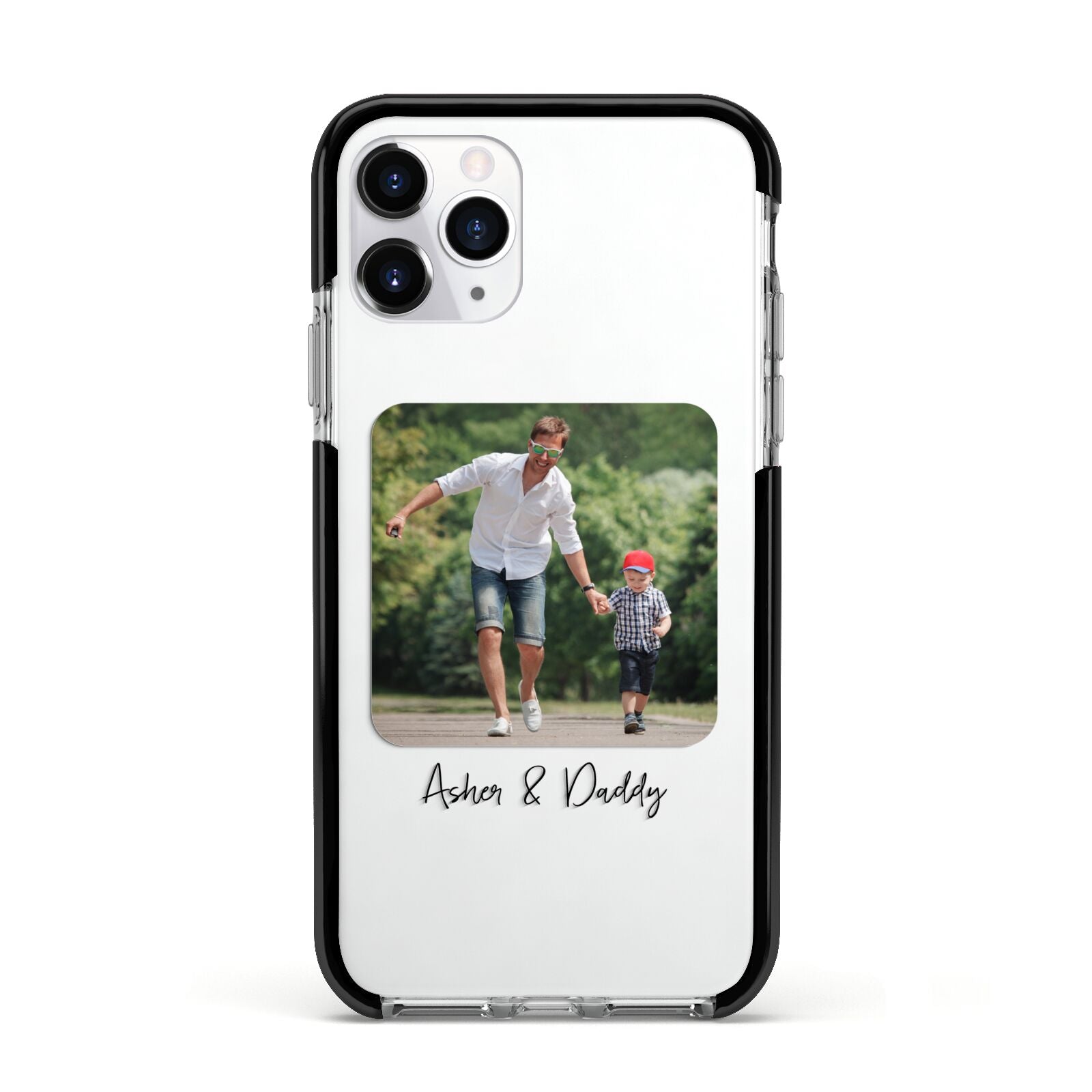 Parent and Child Photo with Text Apple iPhone 11 Pro in Silver with Black Impact Case