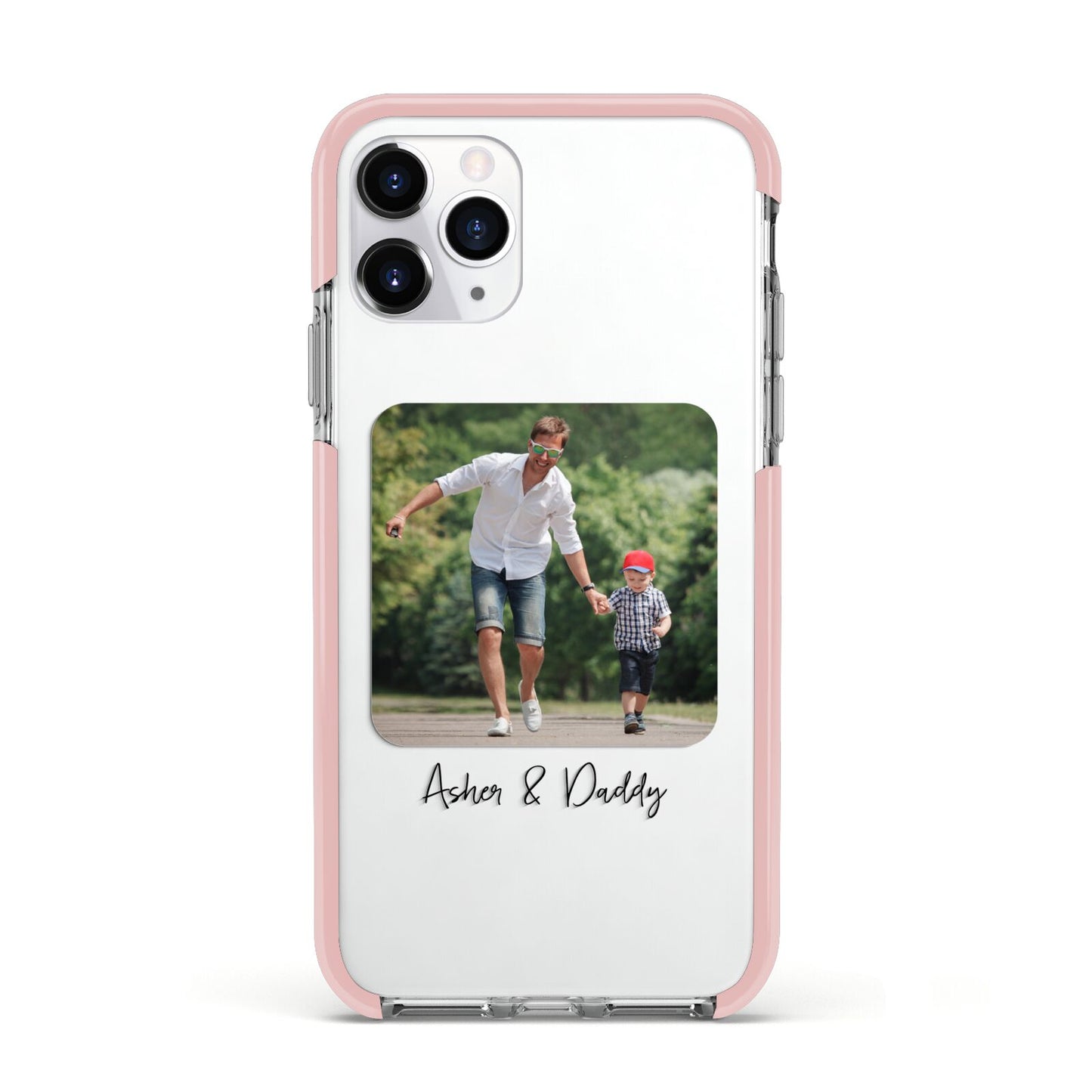 Parent and Child Photo with Text Apple iPhone 11 Pro in Silver with Pink Impact Case