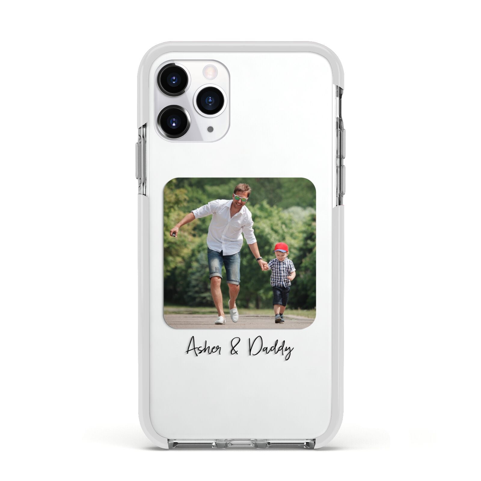 Parent and Child Photo with Text Apple iPhone 11 Pro in Silver with White Impact Case