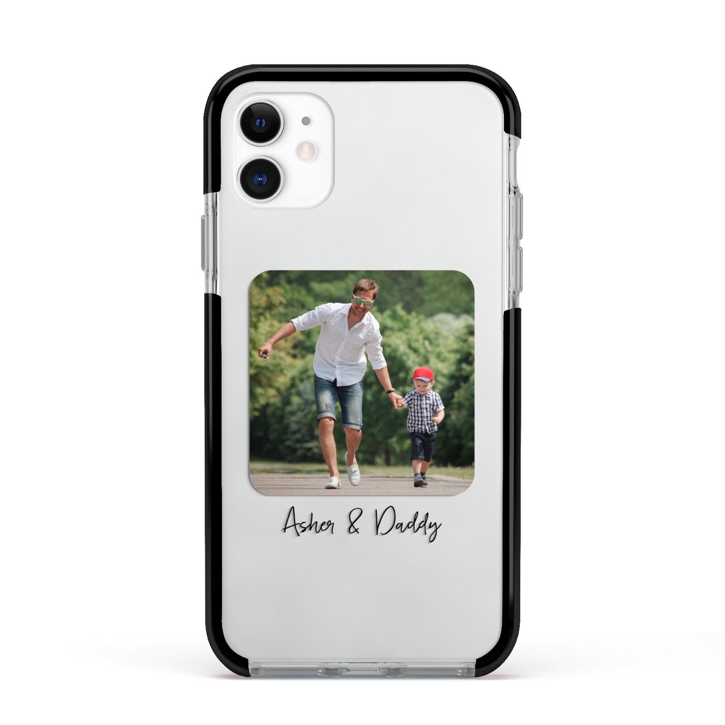 Parent and Child Photo with Text Apple iPhone 11 in White with Black Impact Case