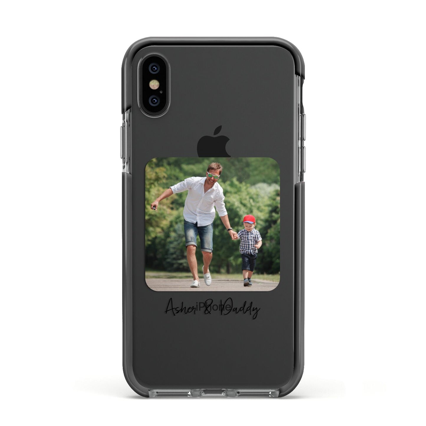 Parent and Child Photo with Text Apple iPhone Xs Impact Case Black Edge on Black Phone