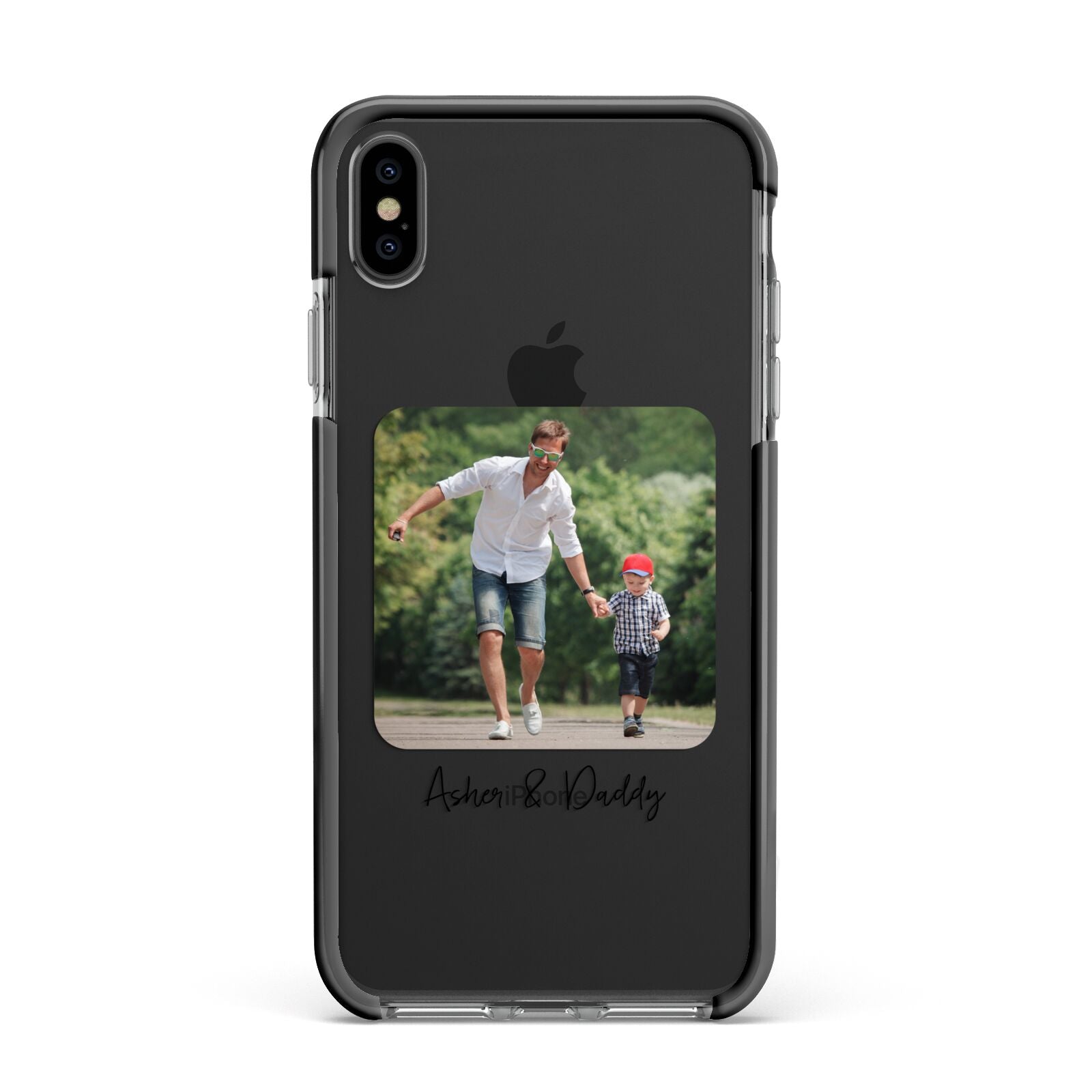 Parent and Child Photo with Text Apple iPhone Xs Max Impact Case Black Edge on Black Phone