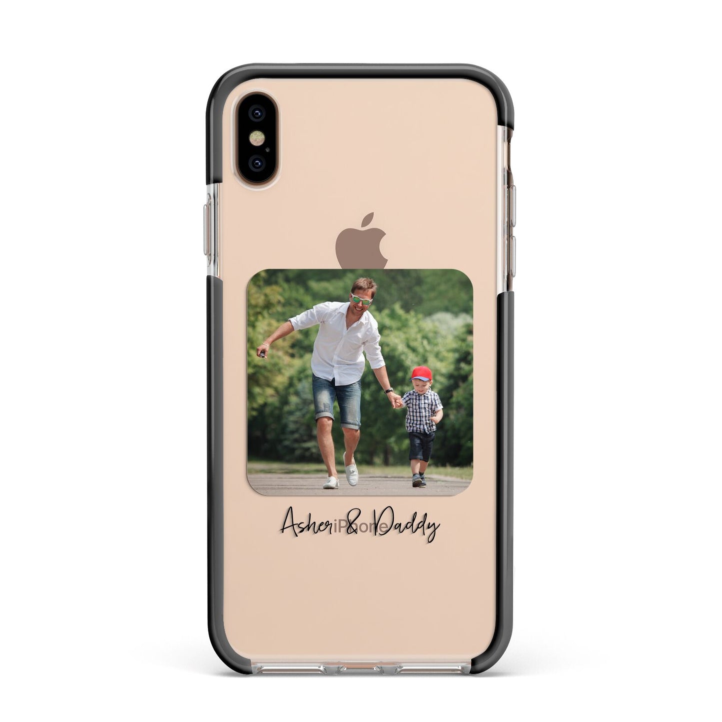 Parent and Child Photo with Text Apple iPhone Xs Max Impact Case Black Edge on Gold Phone