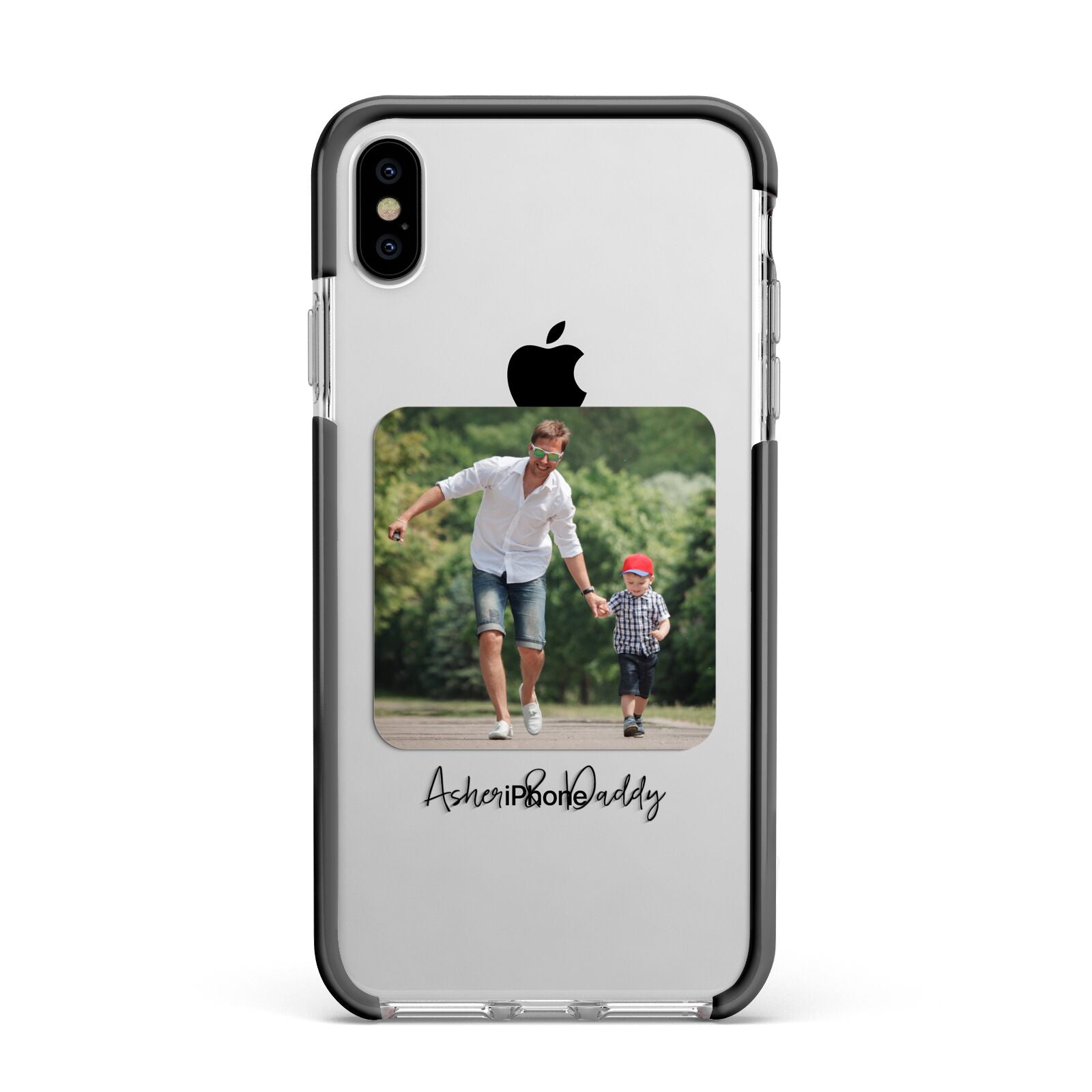 Parent and Child Photo with Text Apple iPhone Xs Max Impact Case Black Edge on Silver Phone