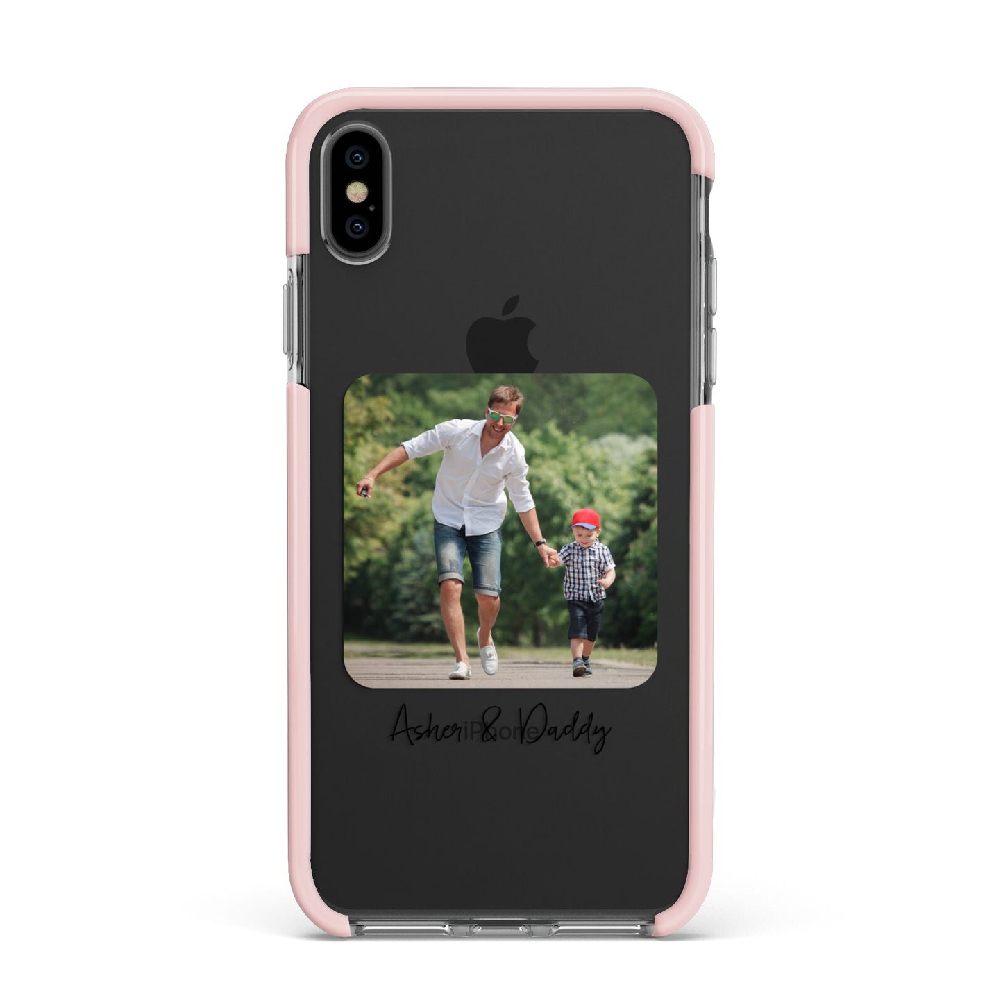 Parent and Child Photo with Text Apple iPhone Xs Max Impact Case Pink Edge on Black Phone