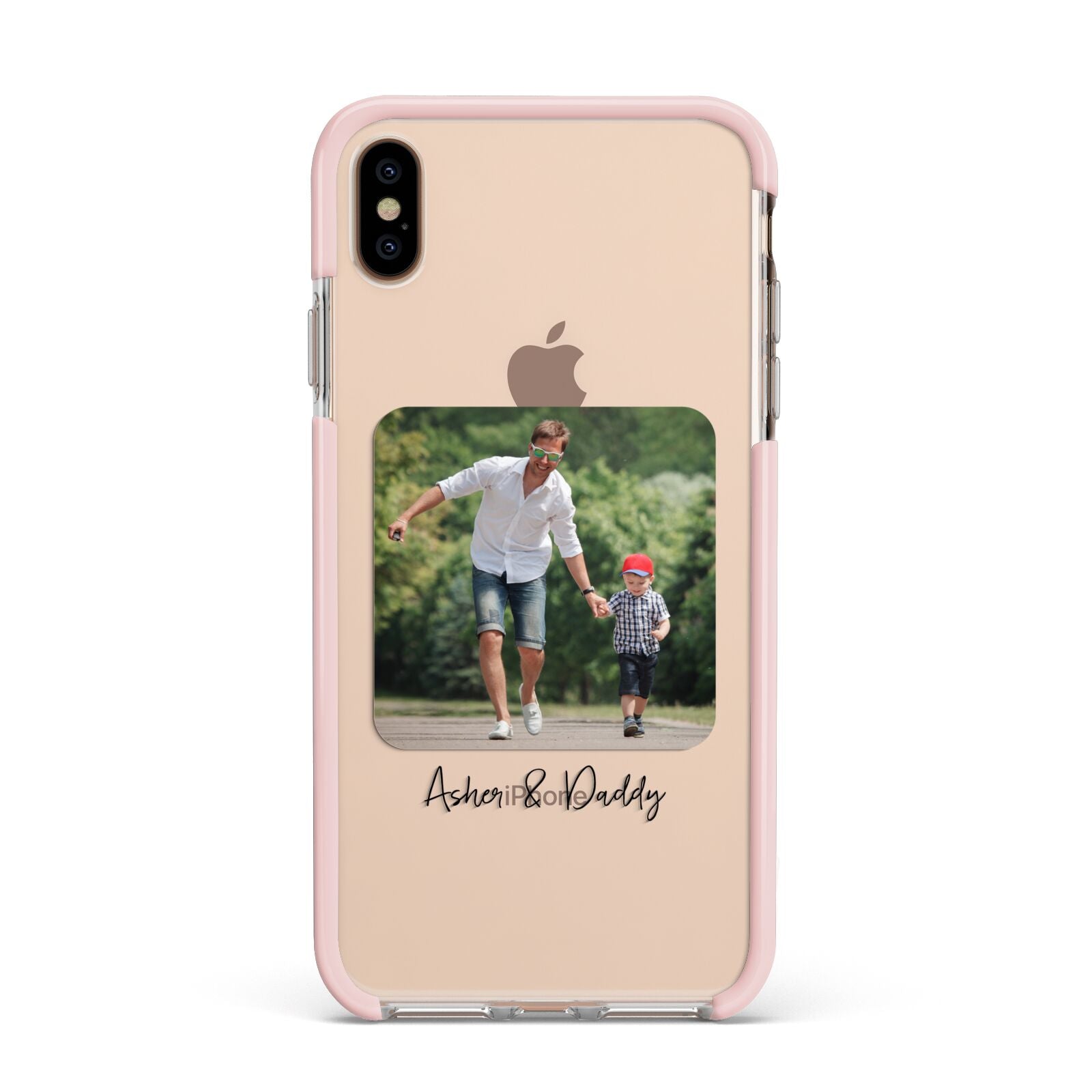 Parent and Child Photo with Text Apple iPhone Xs Max Impact Case Pink Edge on Gold Phone