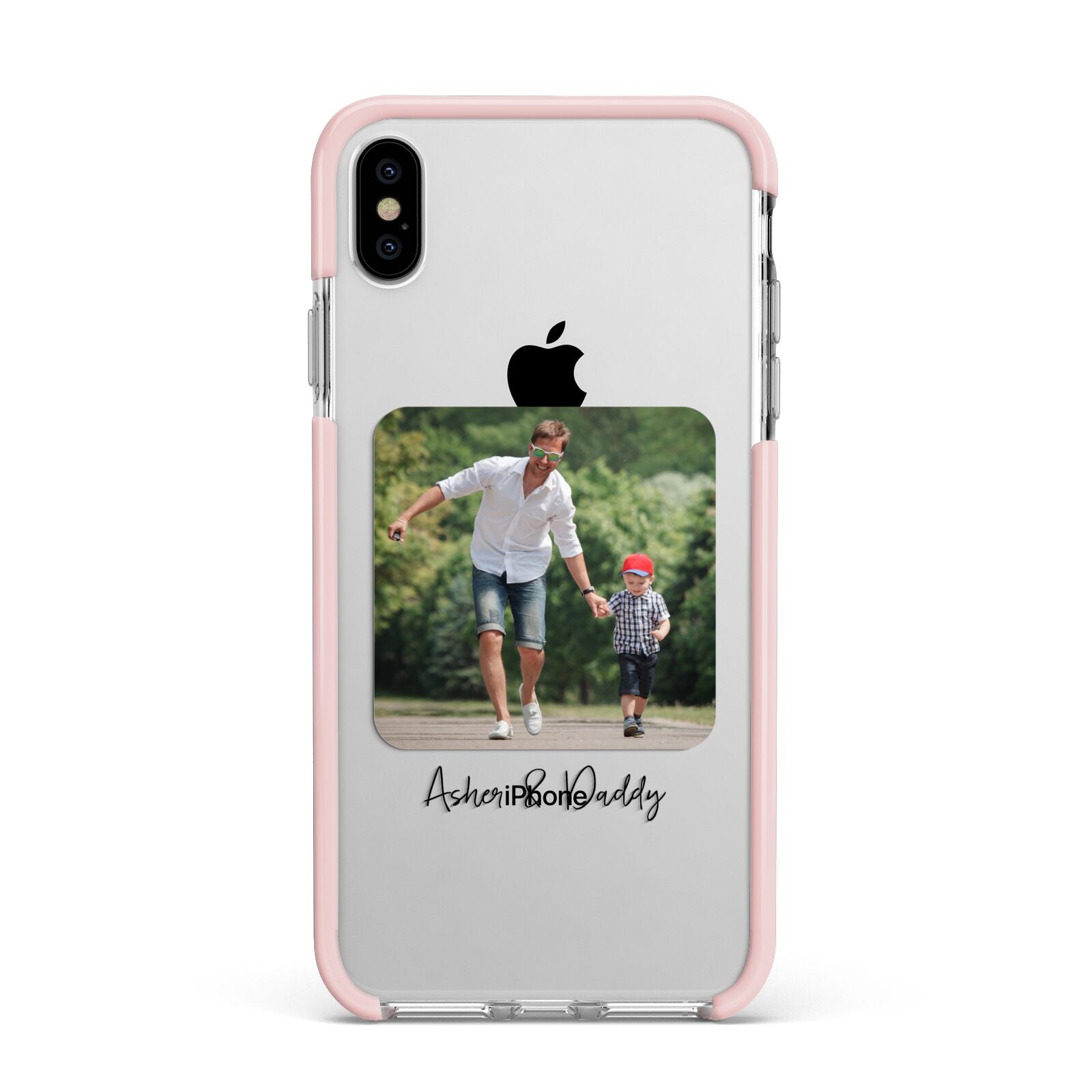 Parent and Child Photo with Text Apple iPhone Xs Max Impact Case Pink Edge on Silver Phone