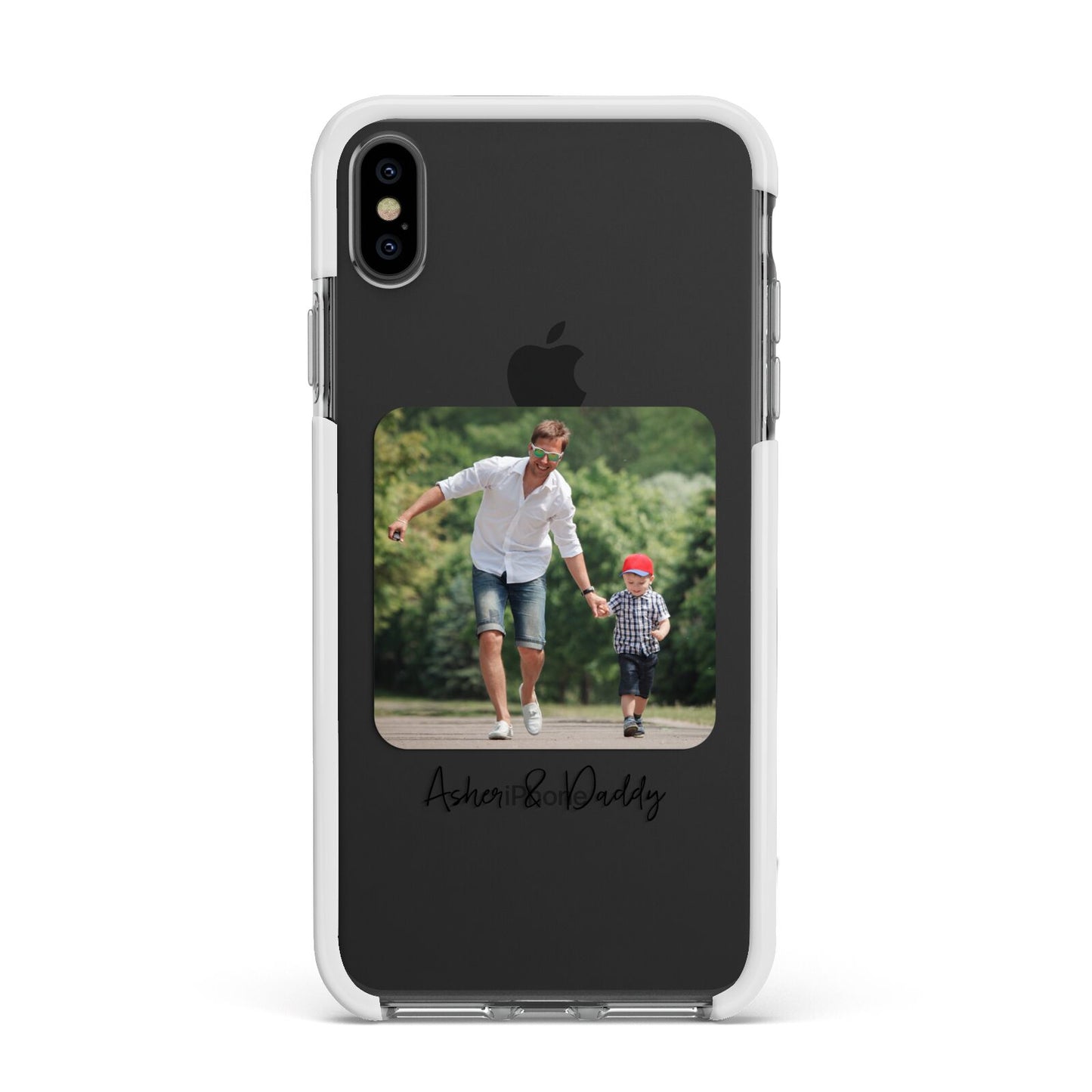 Parent and Child Photo with Text Apple iPhone Xs Max Impact Case White Edge on Black Phone