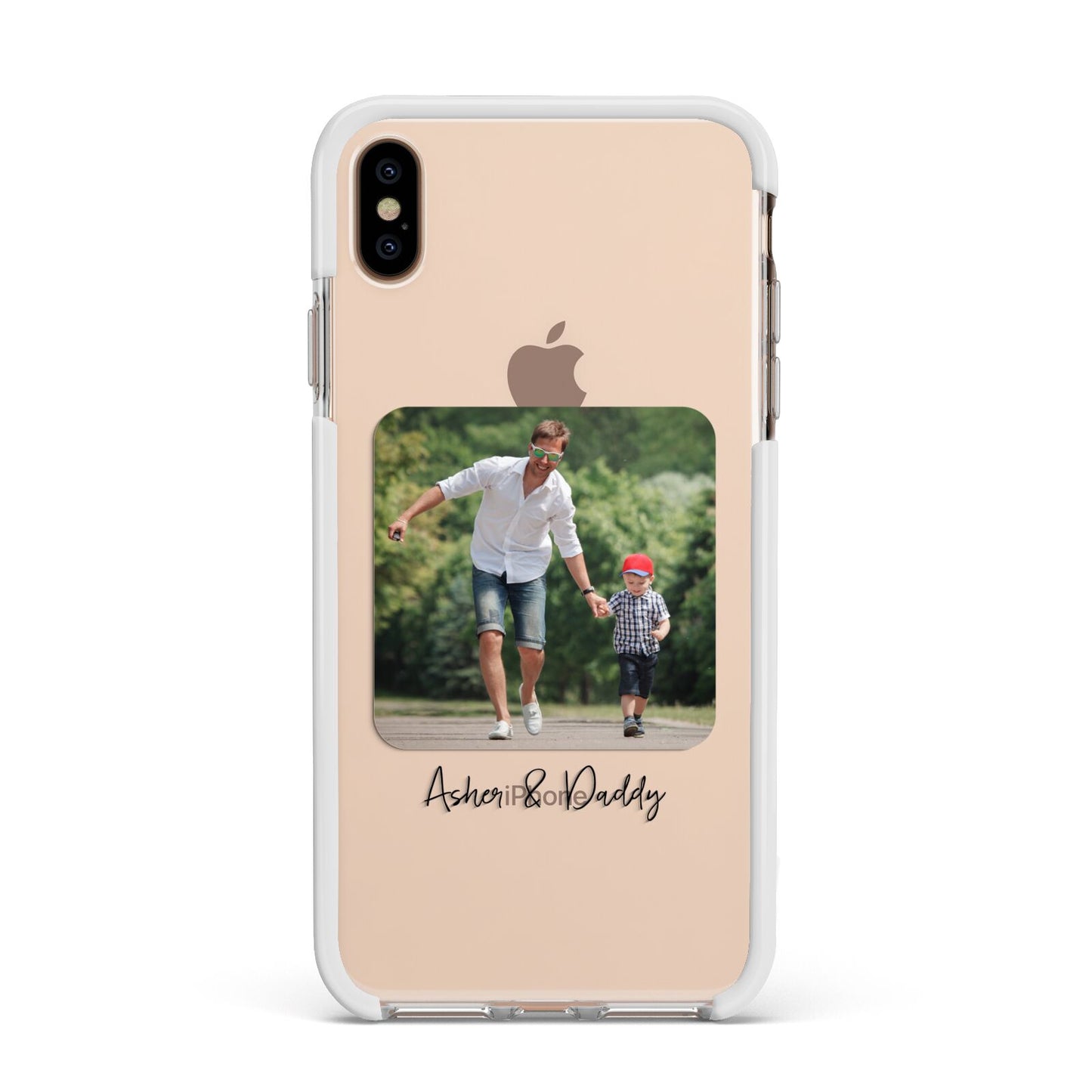 Parent and Child Photo with Text Apple iPhone Xs Max Impact Case White Edge on Gold Phone