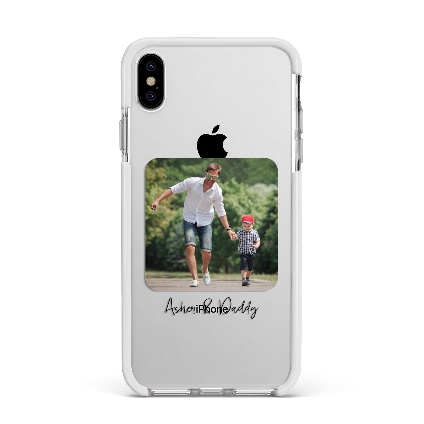 Parent and Child Photo with Text Apple iPhone Xs Max Impact Case White Edge on Silver Phone