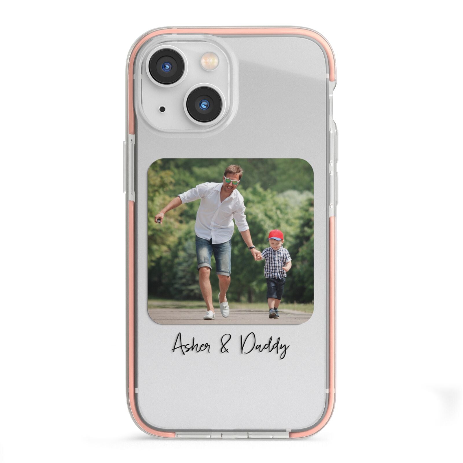 Parent and Child Photo with Text iPhone 13 Mini TPU Impact Case with Pink Edges