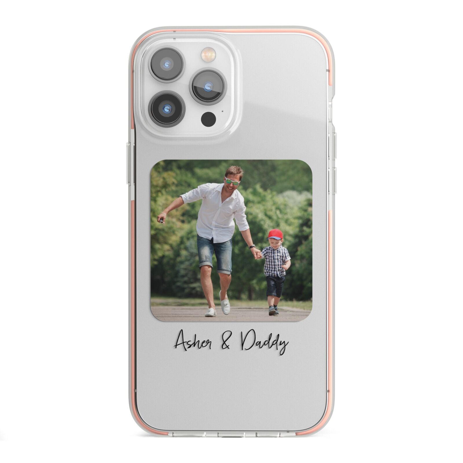Parent and Child Photo with Text iPhone 13 Pro Max TPU Impact Case with Pink Edges