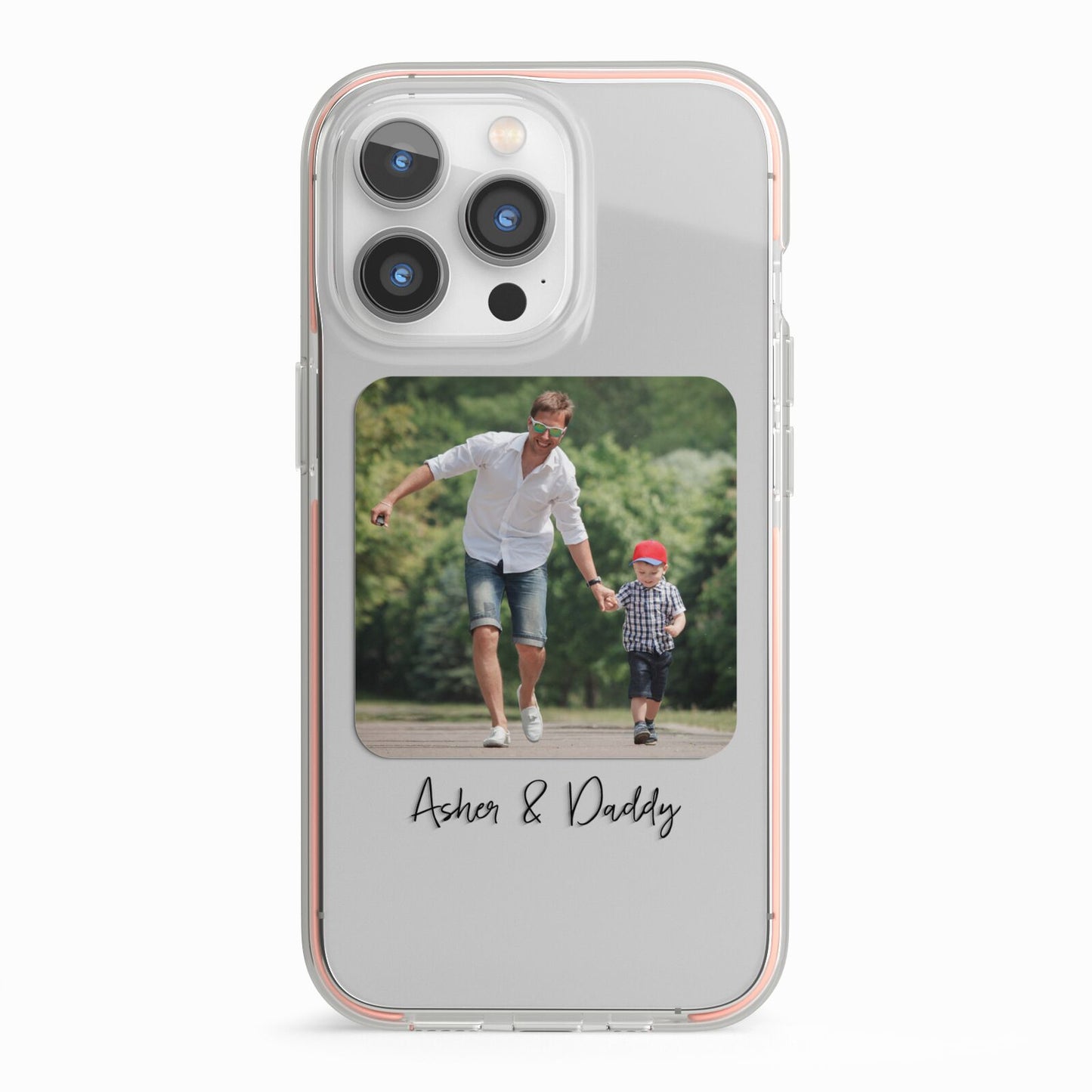 Parent and Child Photo with Text iPhone 13 Pro TPU Impact Case with Pink Edges