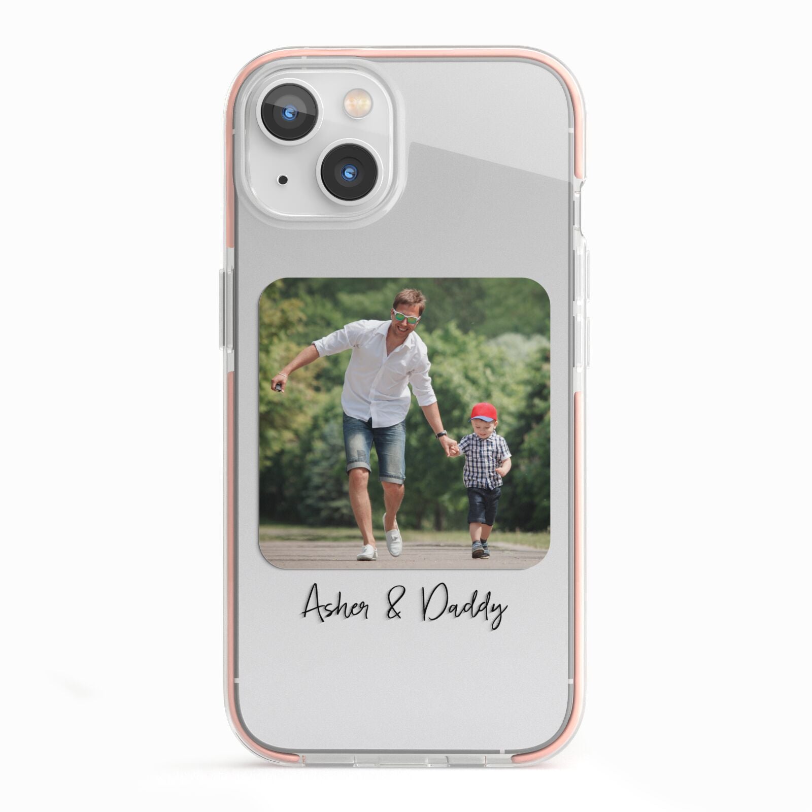 Parent and Child Photo with Text iPhone 13 TPU Impact Case with Pink Edges
