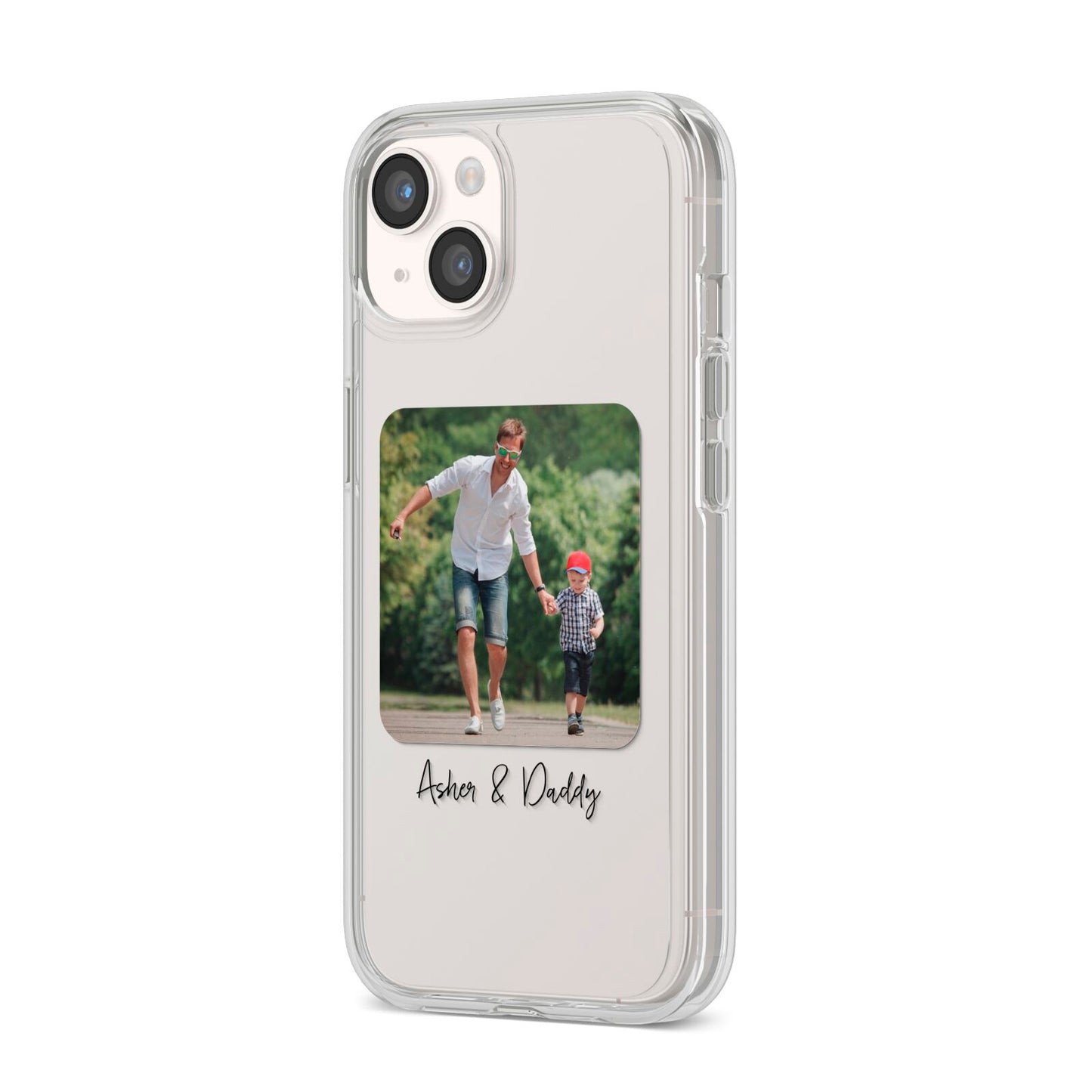 Parent and Child Photo with Text iPhone 14 Clear Tough Case Starlight Angled Image