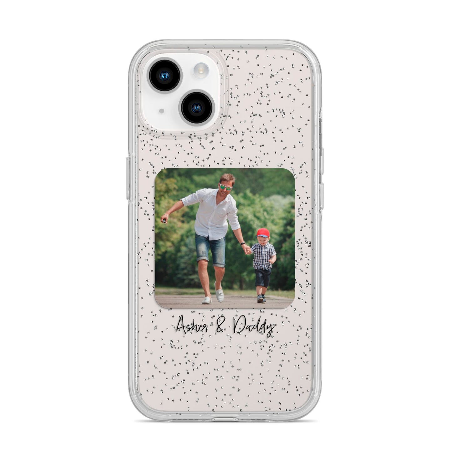 Parent and Child Photo with Text iPhone 14 Glitter Tough Case Starlight
