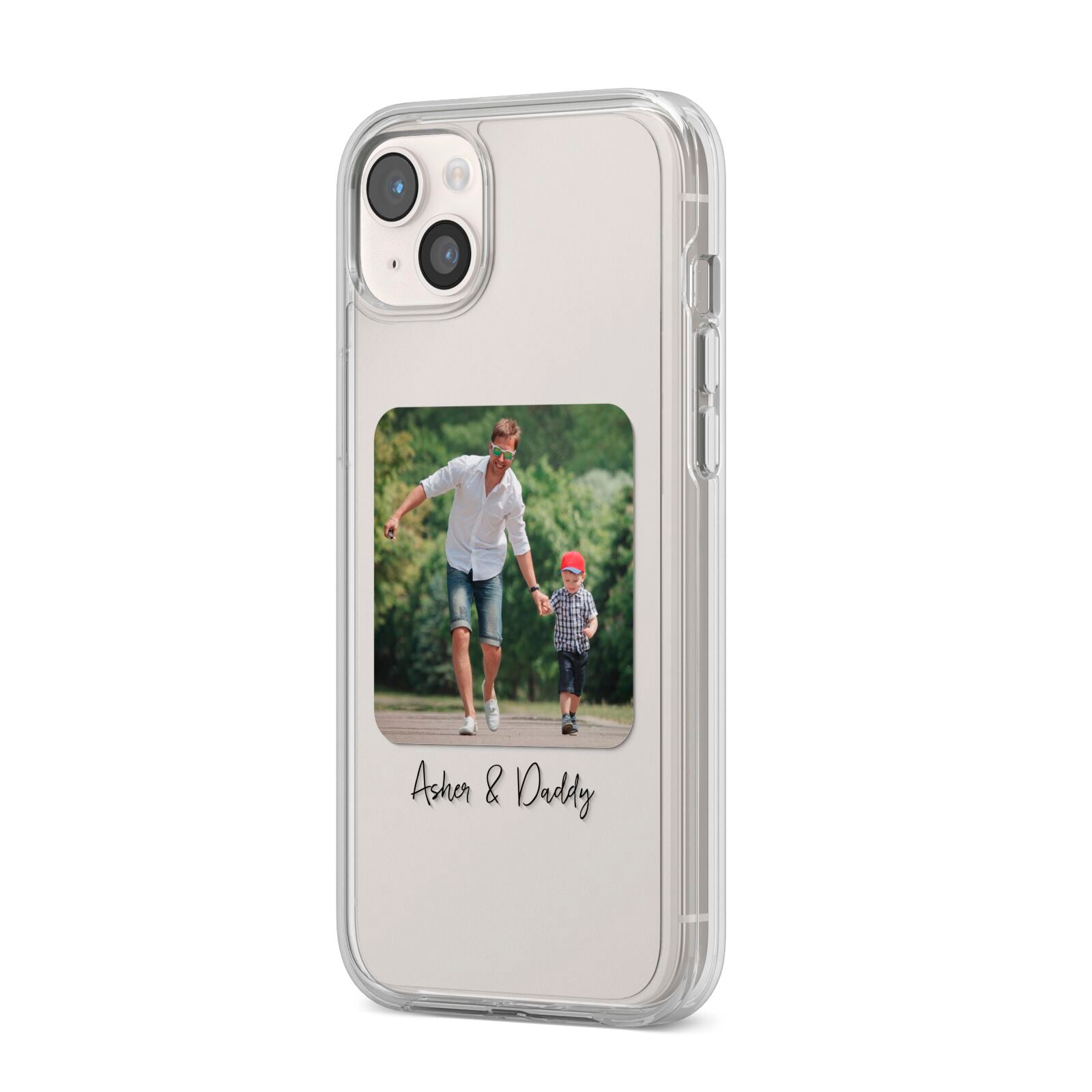 Parent and Child Photo with Text iPhone 14 Plus Clear Tough Case Starlight Angled Image