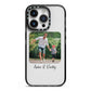 Parent and Child Photo with Text iPhone 14 Pro Black Impact Case on Silver phone
